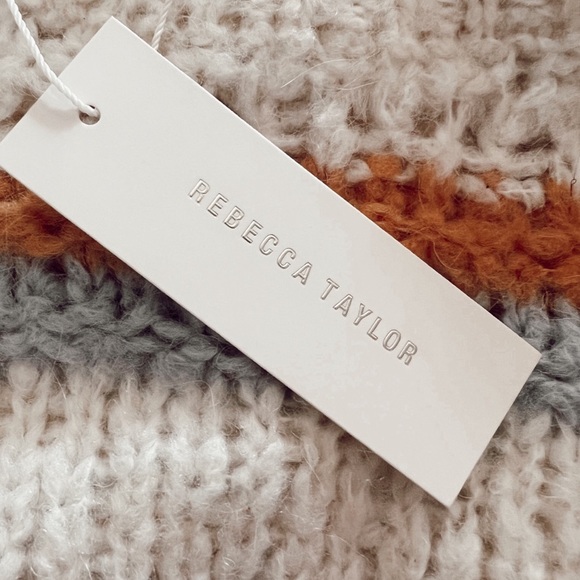 Rebecca Taylor Fluffy Stripe Cream Pink Blue and Brown Sweater Size Small - Picture 3 of 8